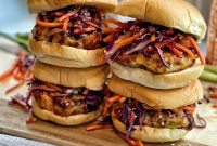 Air-Fried Asian Glazed Chicken Burgers with Crunchy Slaw