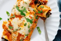 Black Bean and Vegetable Enchiladas with Roasted Salsa Verde