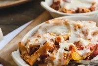 Roasted Eggplant and Pepper Baked Ziti with Fresh Mozzarella