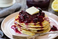 Lemony Poppy Seed Pancakes with Cherry Compote Recipe