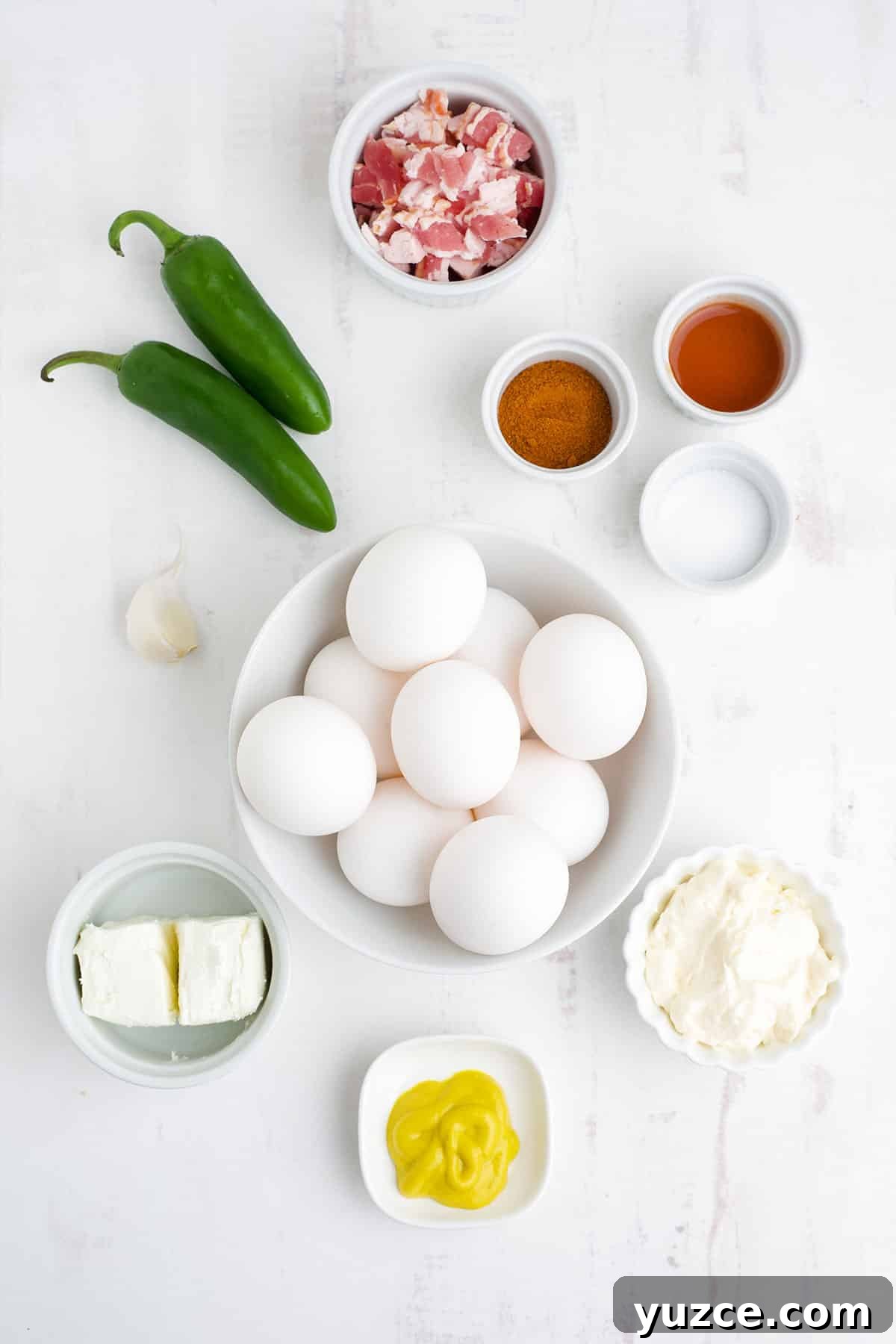 Jalapeño Bacon Deviled Eggs: Spicy Party Appetizer Recipe 3 Ingredients to make bacon jalapeno deviled eggs.