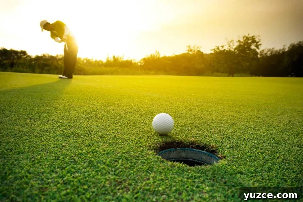 Top U.S. Golf Courses from PGA TOUR 2K23 You Can Play in Real Life 3 Golfer putting golf ball on the green golf, lens flare on sun set evening time.