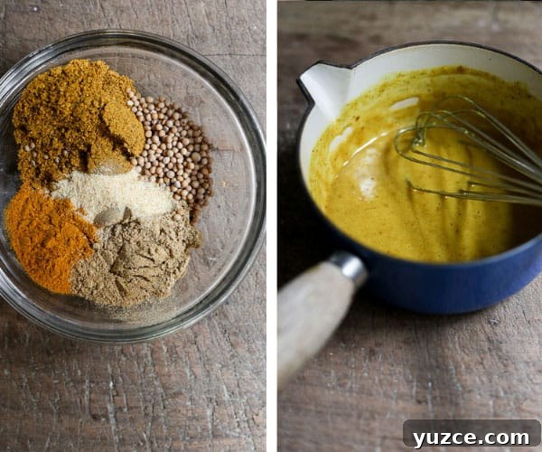 Crispy Gluten-Free Fish and Chips Recipe for Home Cooking 8 Two images side by side of spice mix and then curry sauce