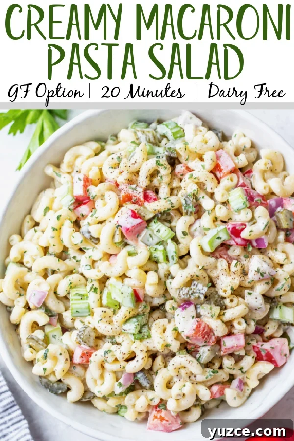 This easy, creamy macaroni salad is a flavorful pasta salad side dish that is the perfect combination of sweet and tart. The mayo based dressing is simple and not too overpowering, and it's sure to be a hit at every potluck or BBQ this summer! Made with sweet pickles, red onion, celery and red pepper, it can be made gluten free, dairy free, vegan and in under 30 minutes! #creamypastasalad #veganmacaronisalad #macaronisalad #sidedish This easy, creamy macaroni salad is a flavorful pasta salad side dish that is the perfect combination of sweet and tart. The mayo based dressing is simple and not too overpowering, and it's sure to be a hit at every potluck or BBQ this summer! Made with sweet pickles, red onion, celery and red pepper, it can be made gluten free, dairy free, vegan and in under 30 minutes! #creamypastasalad #veganmacaronisalad #macaronisalad #sidedish
