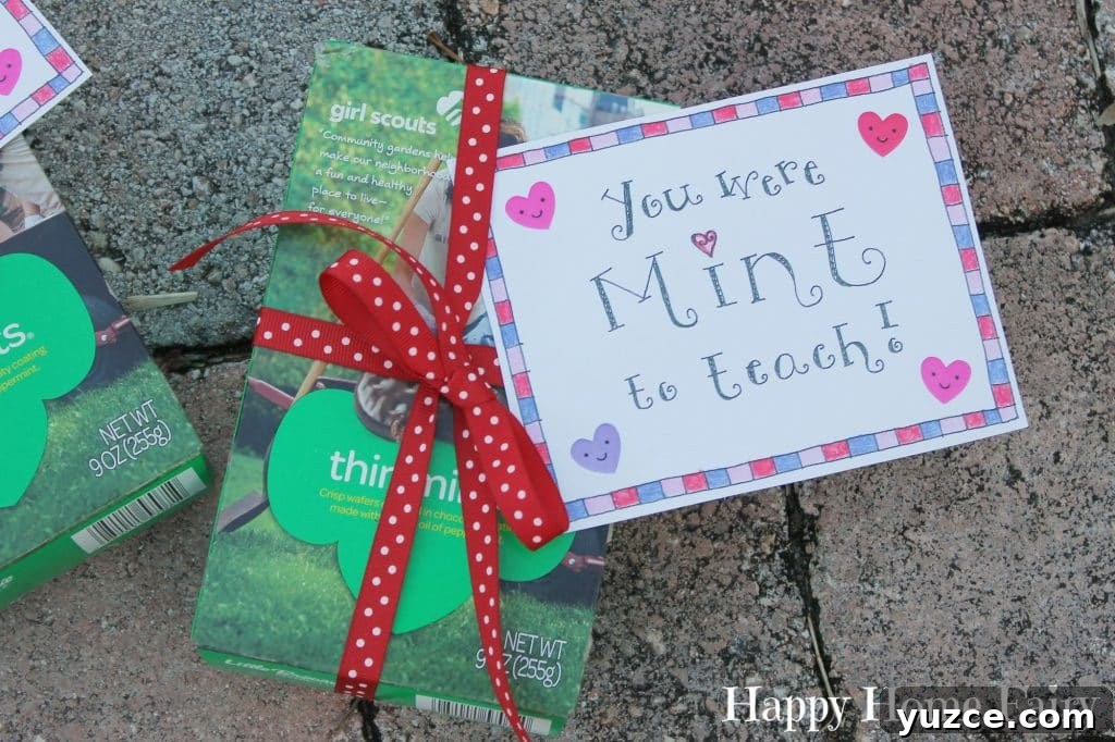 Printable Valentine Gifts for Teachers: 20+ Free DIY Ideas 9 mint cookie valentine teacher gift