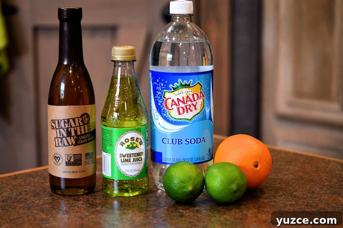 Classic Virgin Margarita Recipe: Refreshing Alcohol-Free Cocktail 3 ingredients for virgin margarita mocktail displayed on a countertop