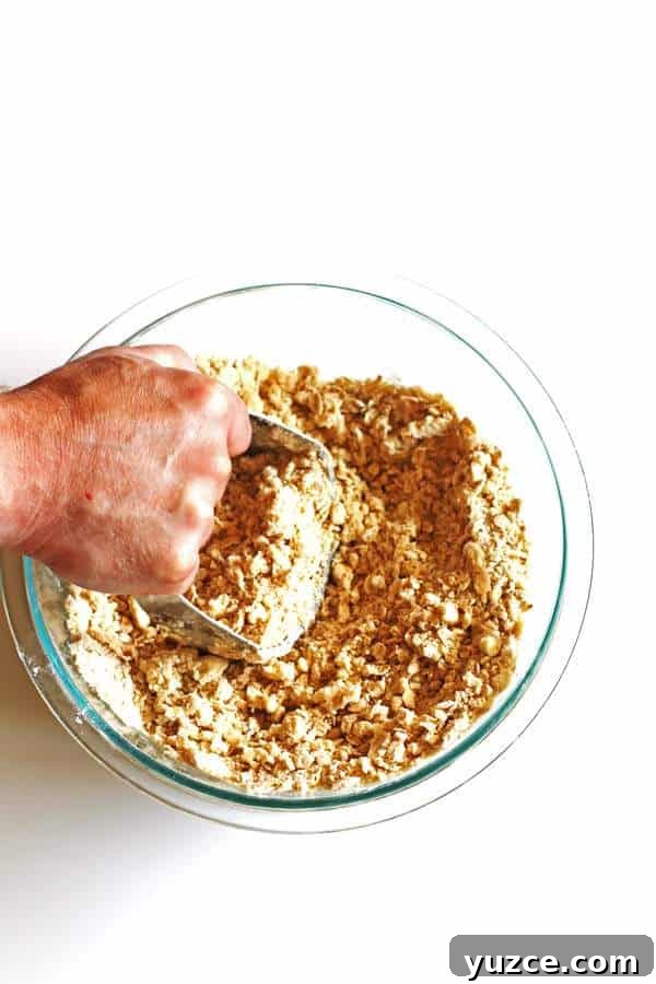 Strawberry Rhubarb Crumble Bars Recipe — Sweet Tart Dessert Bars 5 A bowl of crumble topping for strawberry crumble bars.