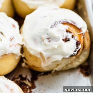 Cinnamon Rolls for Two: Small-Batch Recipe with Gooey Frosting 10 Quarter sheet pan of just baked and frosted small batch cinnamon rolls.