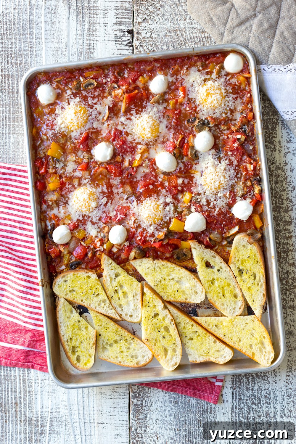 Sheet Pan Italian Baked Eggs with Tomatoes and Herbs 8 Sheet Pan Italian Baked Eggs Pre Bake
