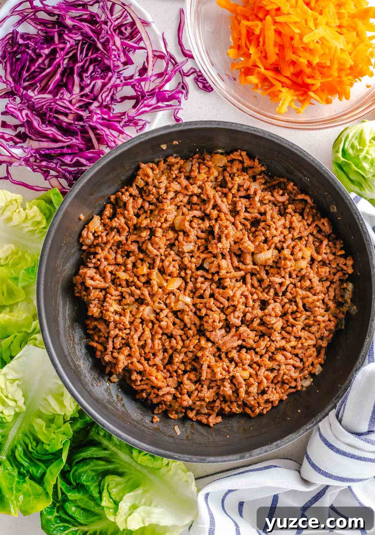 Ground Beef Lettuce Wraps with Hoisin Lime Sauce 3 Ingredients needed for beef wraps.