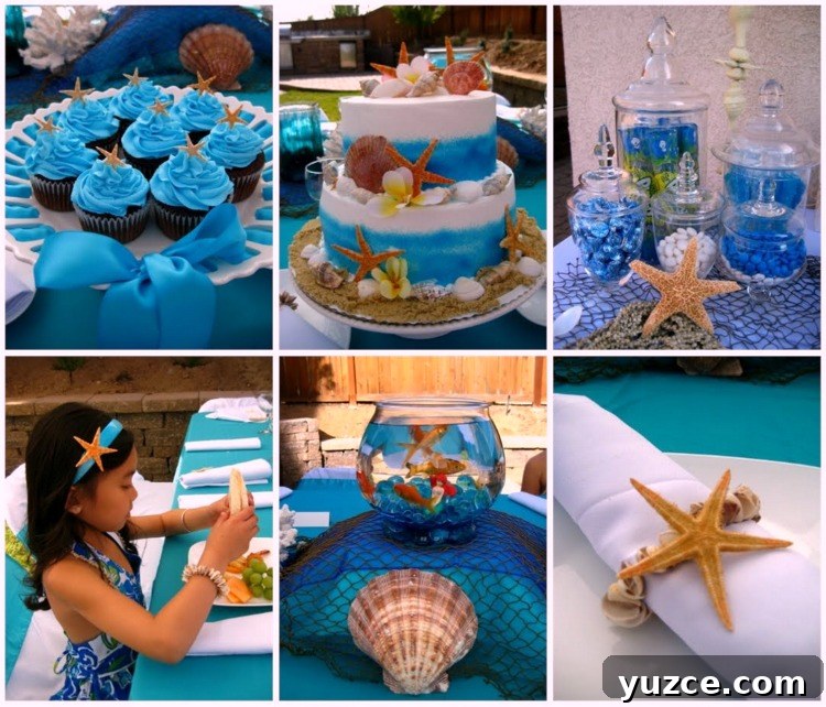 Underwater Adventure Party Ideas for Kids and Adults 2 Create a splash with this Under The Sea Party Birthday Party Ocean Party! Including Fish bowl centerpieces, starfish cupcakes, tablescape, cake and Under the Sea Party Invitations! A great Under the Sea Birthday Party Ideas for kids and teens!