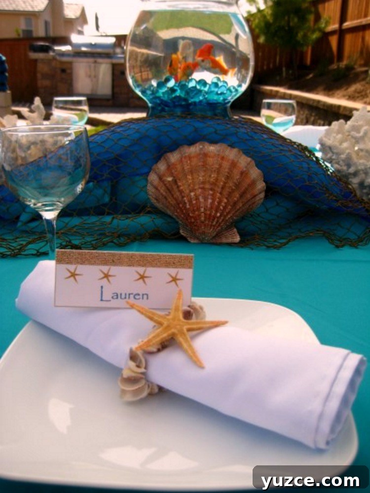 Underwater Adventure Party Ideas for Kids and Adults 7 Create a splash with this Under The Sea Party Birthday Party Ocean Party! Including Fish bowl centerpieces, starfish cupcakes, tablescape, cake and Under the Sea Party Invitations! A great Under the Sea Birthday Party Ideas for kids and teens!