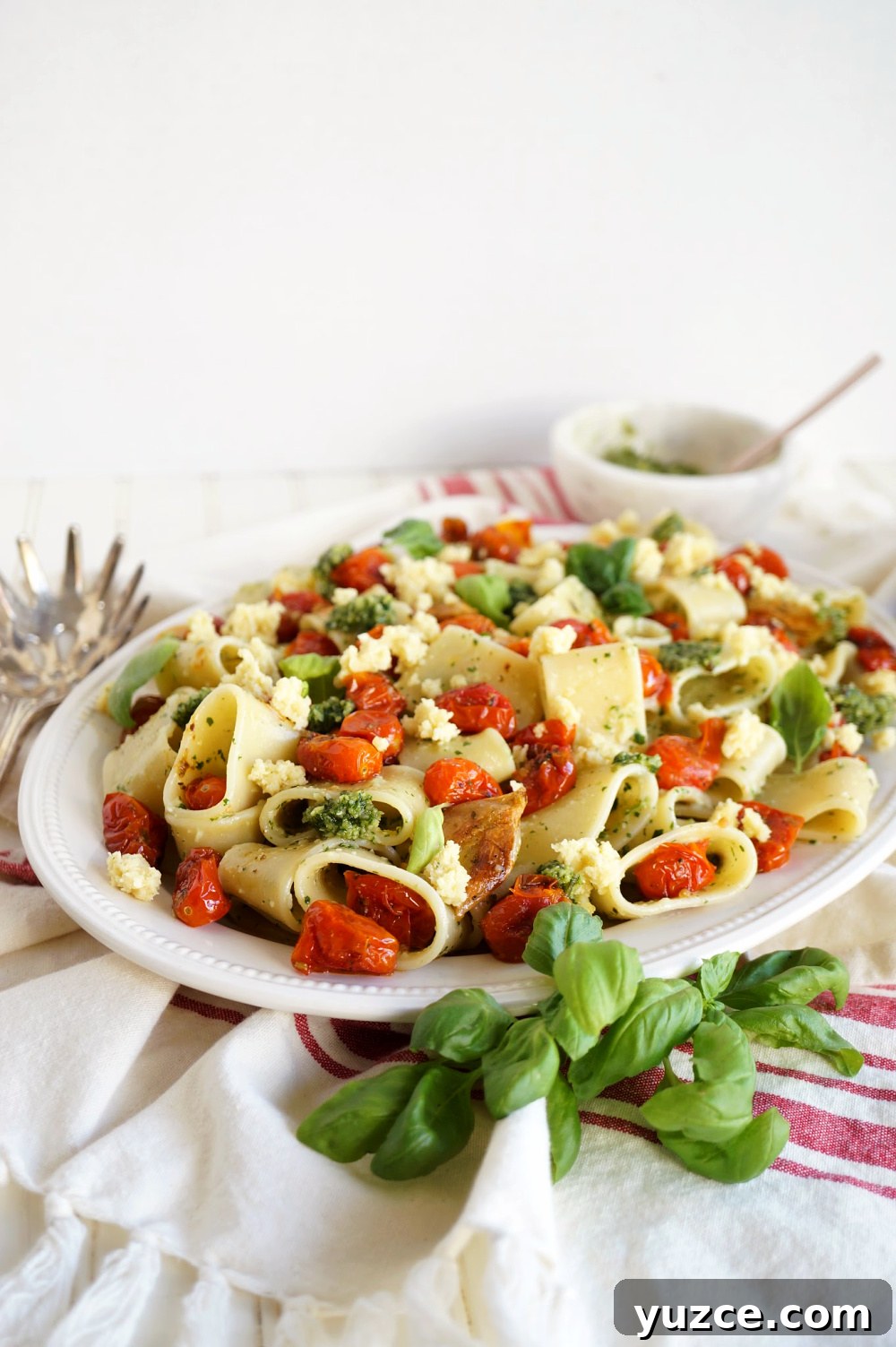 Vegan Pesto Pasta with Roasted Tomatoes & Almond Ricotta 2 plate of pesto pasta