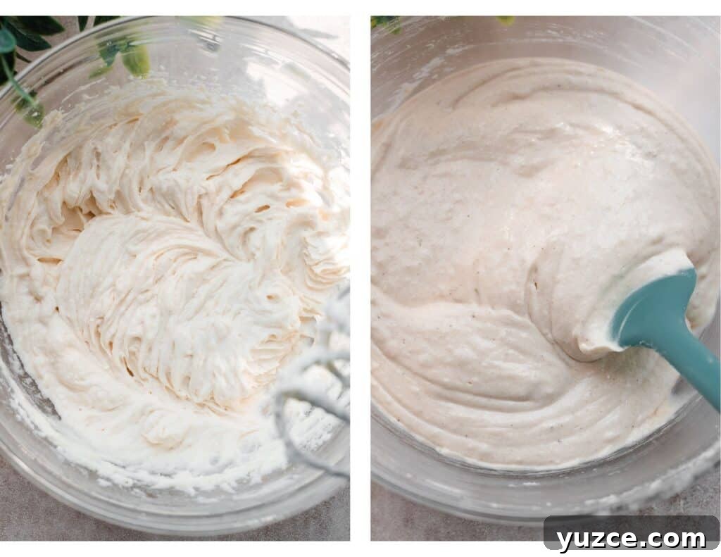 The cake batter coming together.