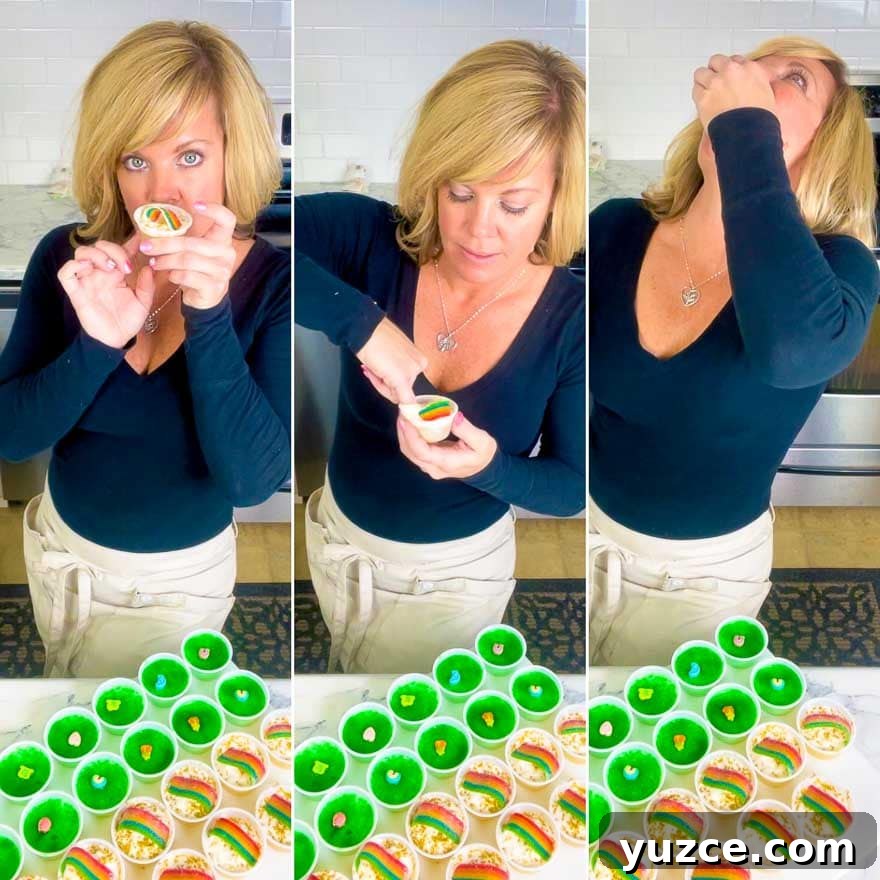 Key Lime Lucky Charms Jello Shots Recipe 6 Jennifer demonstrating how to take a jello shot