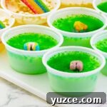 close up of three lucky charms jello shots