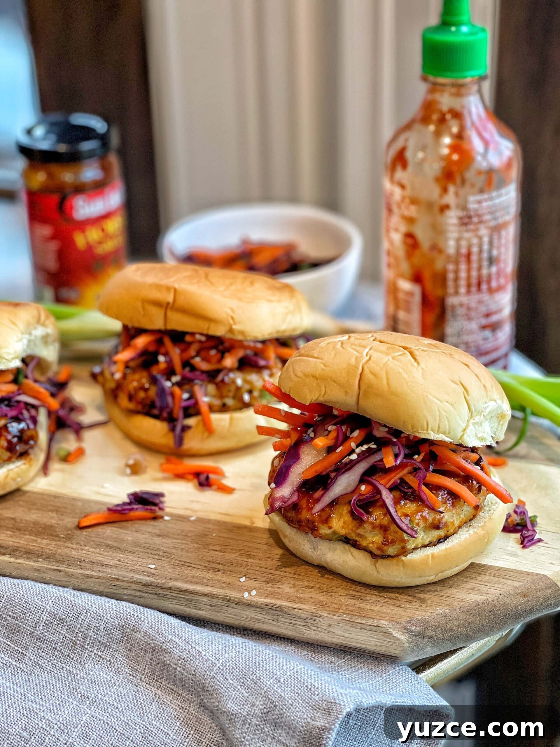 Air-Fried Asian Glazed Chicken Burgers with Crunchy Slaw 3 air fried chicken burgers