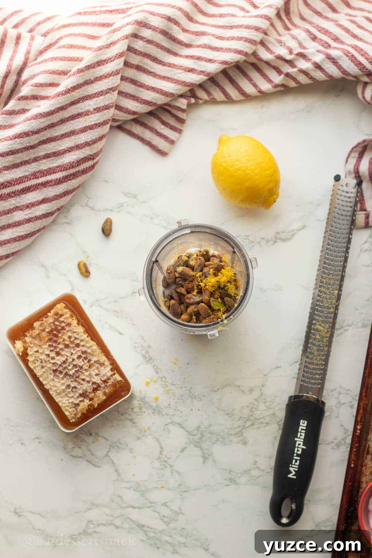 Baklava Cookie Recipe: Crispy Phyllo Pastry with Honey-Nut Filling 5 Pistachios, cinnamon, and lemon in blender.