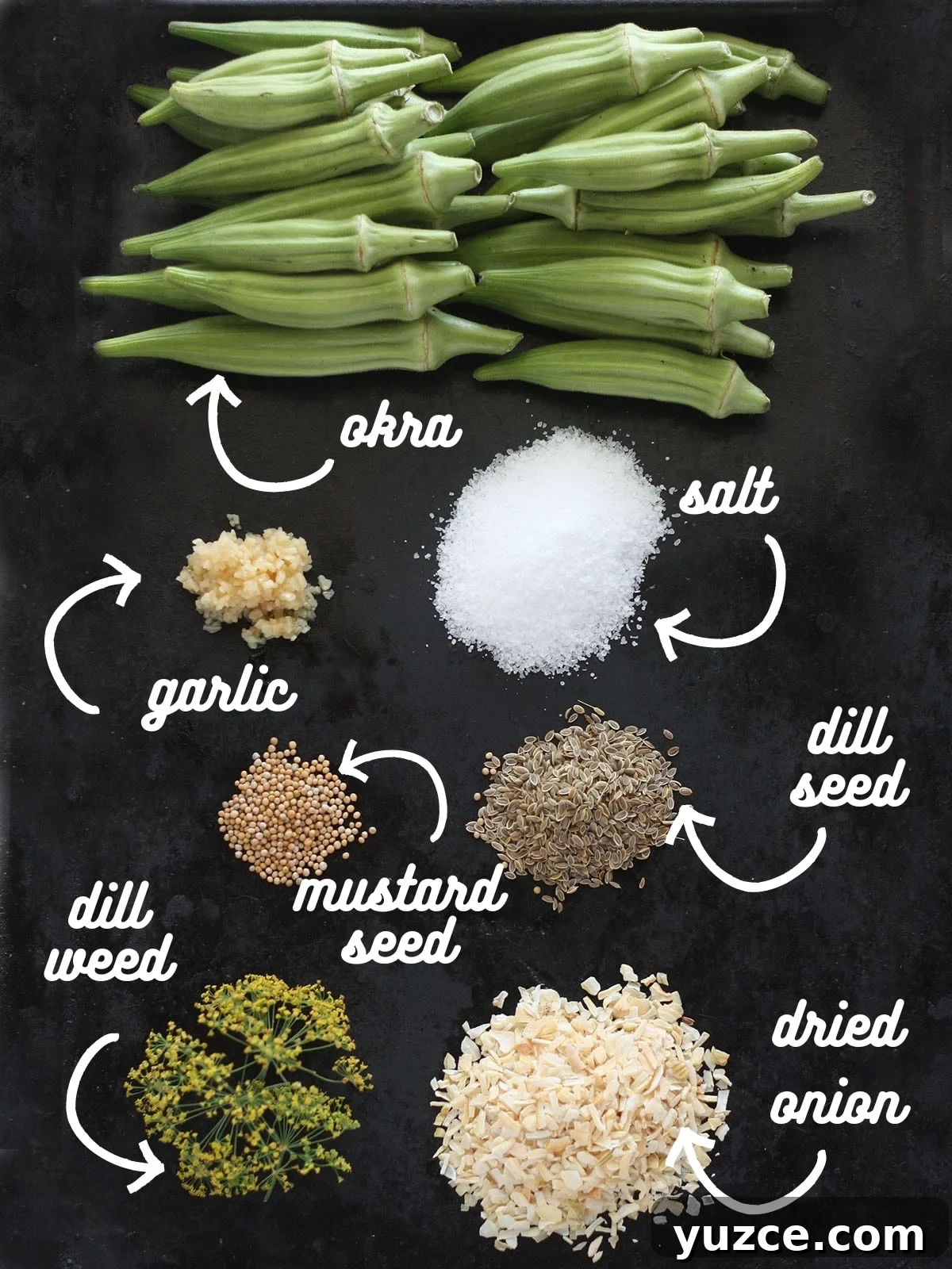 Tangy Spicy Pickled Okra Recipe for Bold Flavor 3 Collage of ingredients needed to make pickled okra.