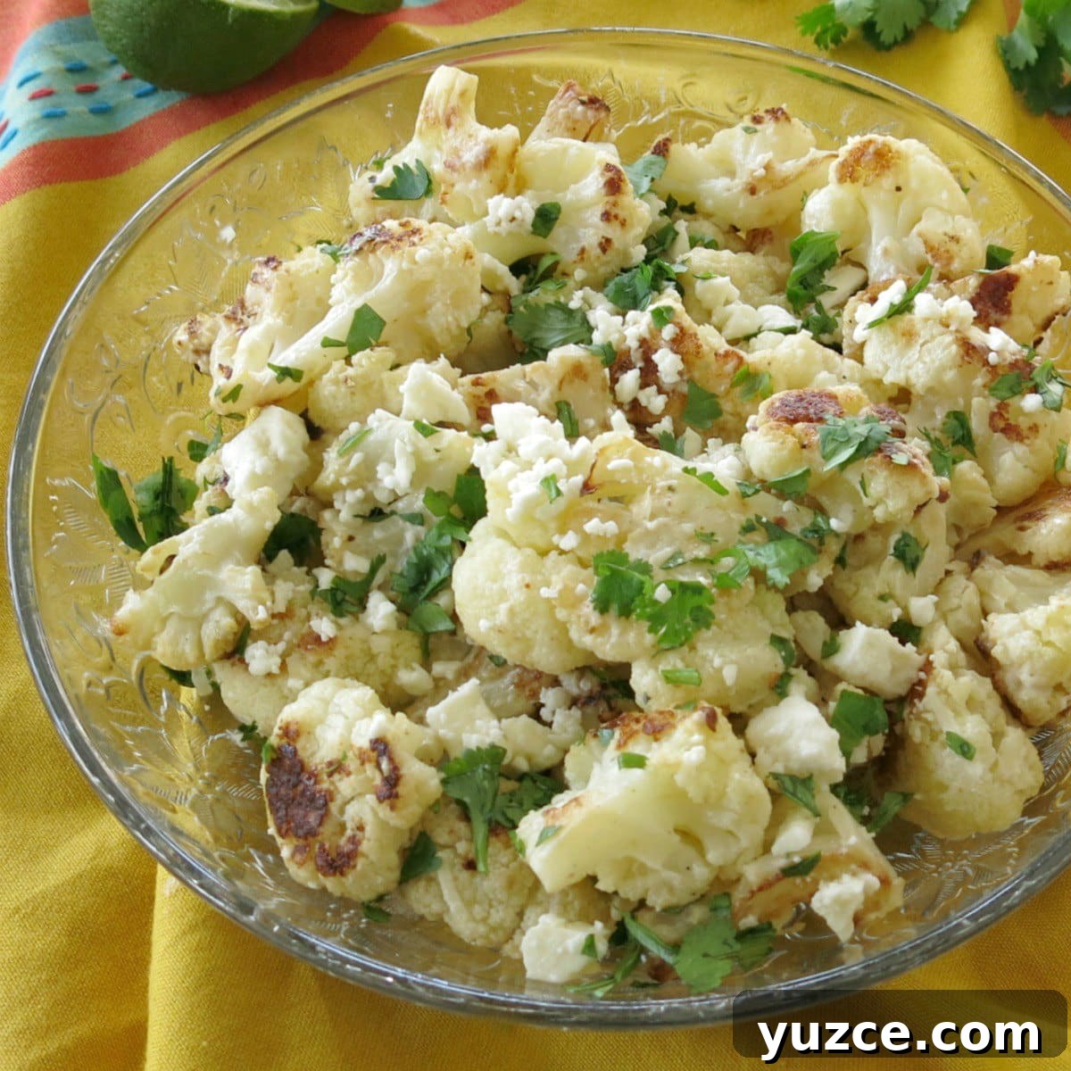 Mexican Street Style Cauliflower in a glass bowl