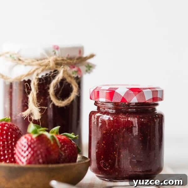Vanilla Bean Pickled Strawberries: Sweet-Tart Preserved Berries 6 vanilla bean strawberry jam in small glass jars
