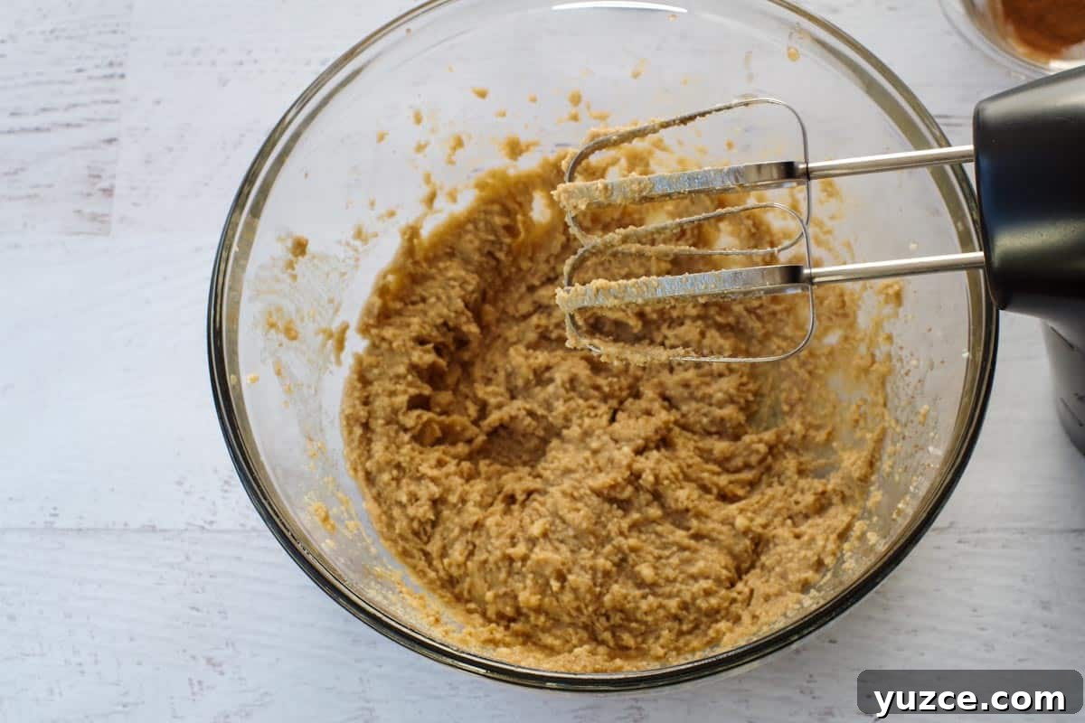 Brown Sugar Oatmeal Cookies with Tangy Rhubarb 6 butter, sugars, egg and vanilla beaten together in glass bowl with beaters over top