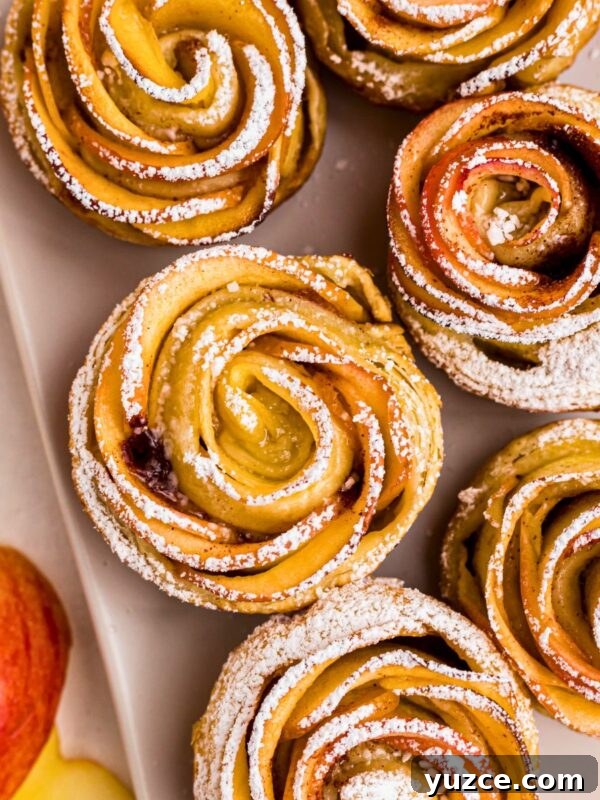 Classic Southern Sweet Potato Pie Recipe — Step-by-Step Guide 9 Apple roses on a white rectangle plate, then sprinkled with powdered sugar.