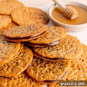 4-Ingredient Lace Cookies Recipe: Crispy Thin Cookie Delight 14 Lace cookies sandwiched with chocolate ganache.