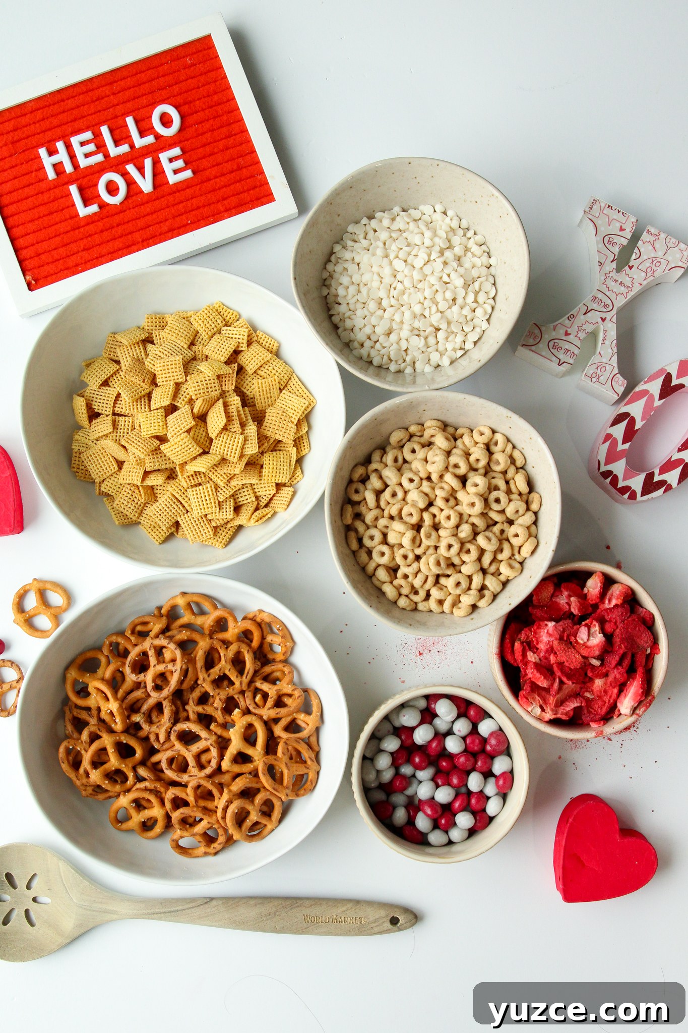 Gluten-free Dairy-free Valentine's Snack Mix - An EASY no-bake 15-minute Valentine's snack or treat. Nut-free, egg-free and allergen-friendly. Perfect for school parties and kid-approved. Super flexible recipe!