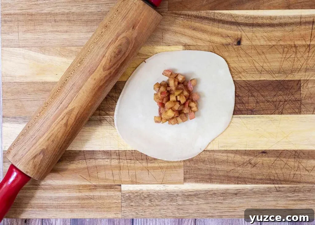Air-Fried Apple Empanadas Recipe: Crispy Homemade Dessert 4 Spoon filling onto circle