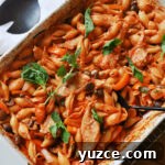 One-Pan Vegan Chicken Cacciatore Pasta Bake 5 img 17473 5