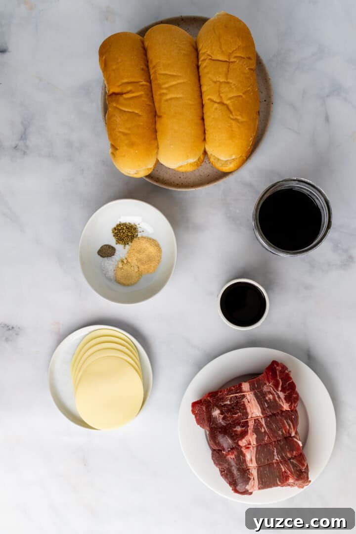 Slow-Cooker French Dip Sandwiches with Savory Au Jus 3 ingredients for French Dip sandwiches.