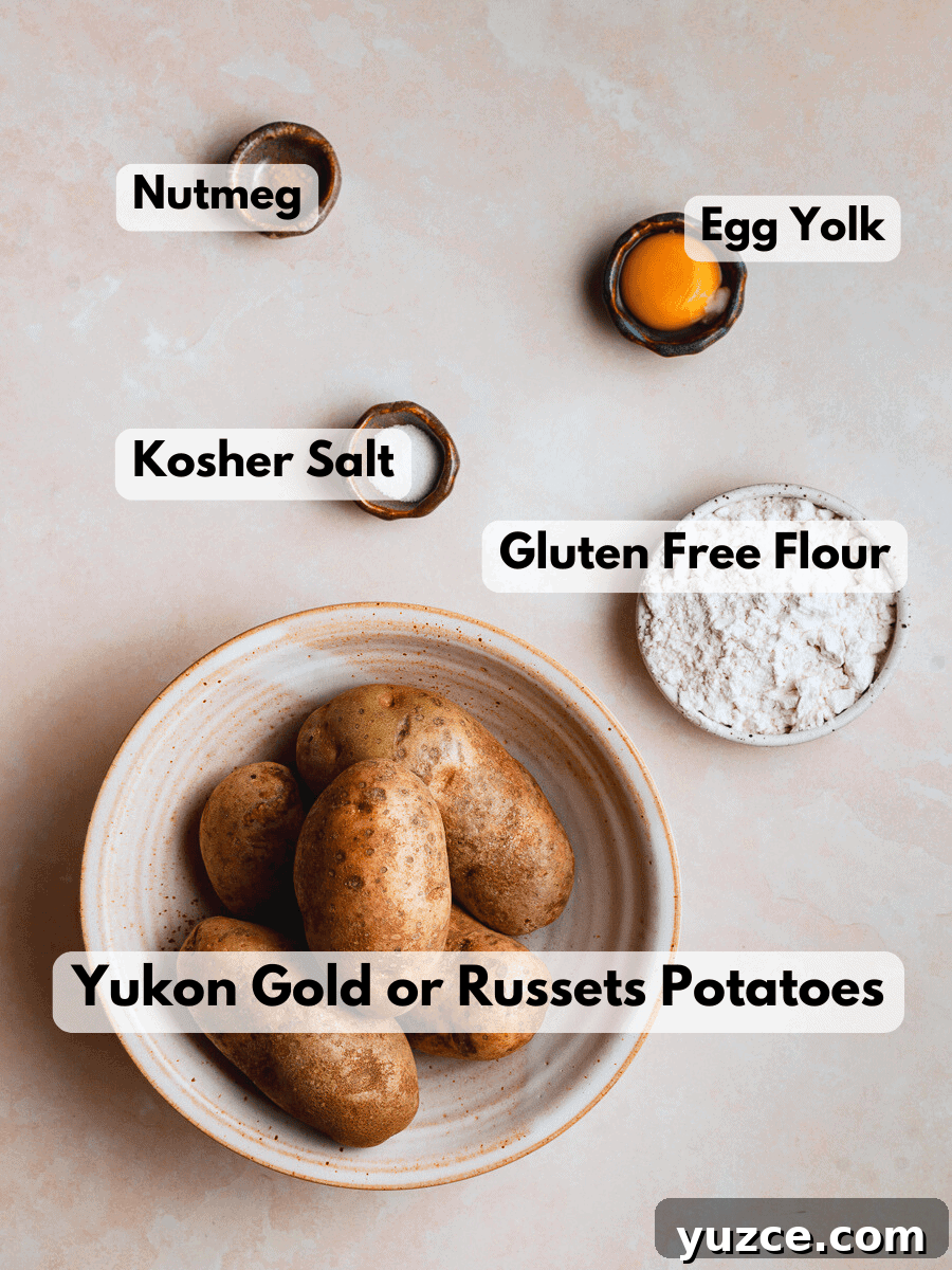 Homemade Gluten-Free Gnocchi Recipe for Tender Pillowy Dumplings 3 a collage of ingredients needed to make this gluten free gnocchi recipe