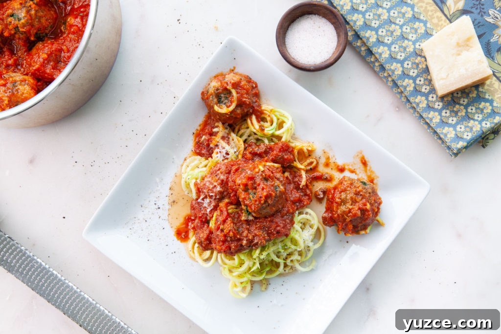Baked Italian Meatballs with Zucchini Noodles (Zoodles) 2 Baked Italian Meatballs with Zoodles