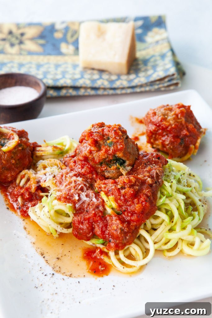 Baked Italian Meatballs with Zucchini Noodles (Zoodles) 3 Baked Italian Meatballs with Zoodles