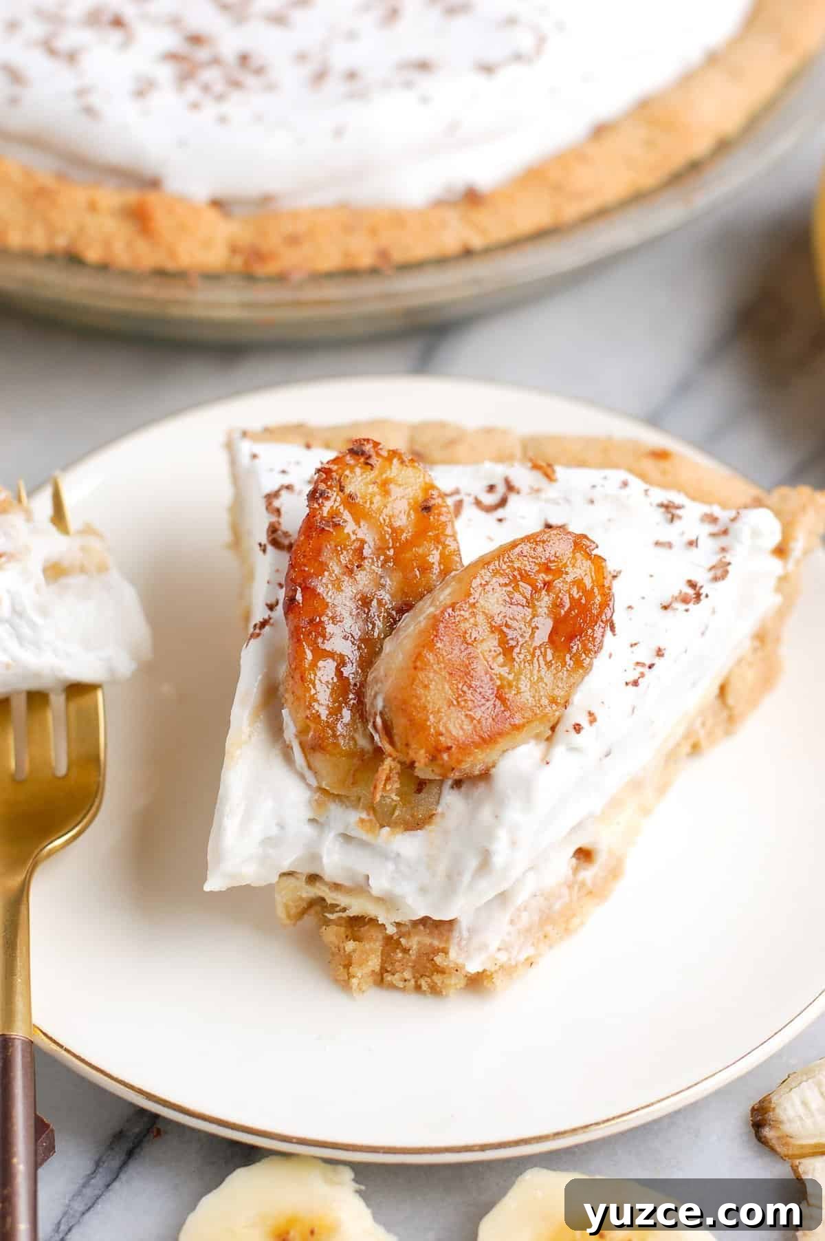 Gluten-Free Paleo Banana Cream Pie Recipe — Light & Luscious 4 slice of banana cream pie on plate