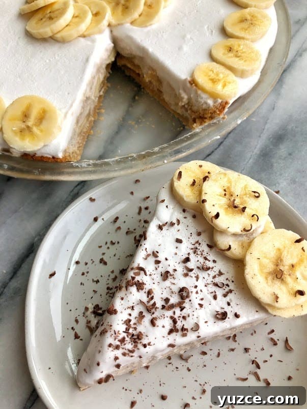 Gluten-Free Paleo Banana Cream Pie Recipe — Light & Luscious 6 slice of healthy banana cream pie on a plate