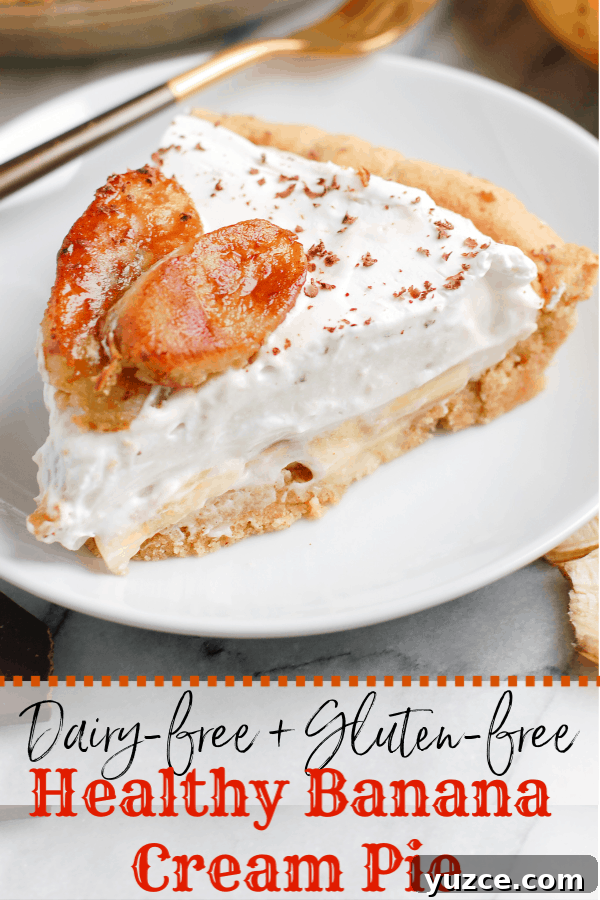 Gluten-Free Paleo Banana Cream Pie Recipe — Light & Luscious 9 slice of healthy banana cream pie on plate
