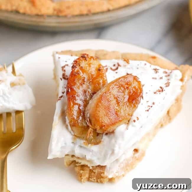 slice of banana cream pie on plate