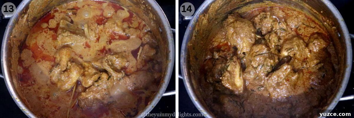 Authentic Indonesian Chicken Rendang Recipe — Rendang Ayam Made Right 12 collage image of 2 steps showing cooked chicken rendang curry.