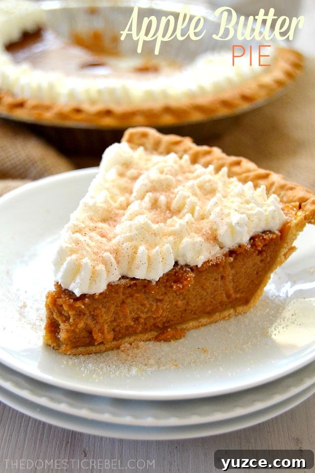 apple butter pie slice on stacked white plates