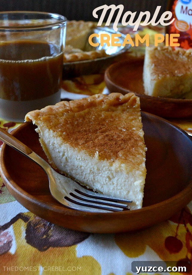 maple sugar cream pie on wooden plate with fork