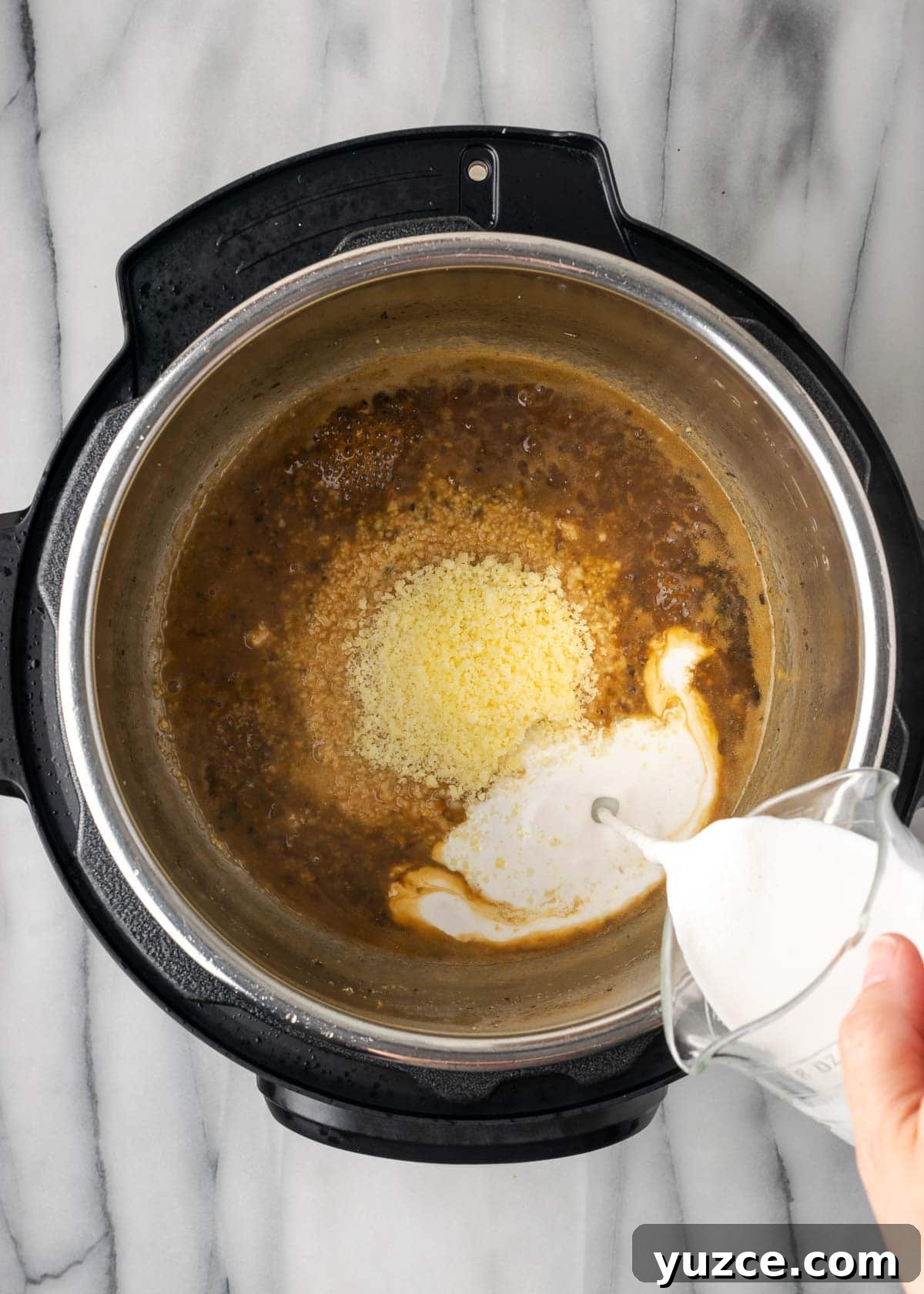 Juicy Instant Pot Chicken Breasts in 15 Minutes 10 heavy cream poured in instant pot