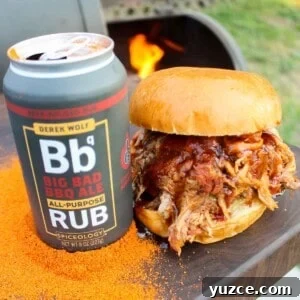 Smoky Pulled Pork BBQ Sandwich Recipe for Juicy Flavor 11 Big Bad BBQ Ale rub next to the Pulled Pork BBQ Sandwiches.