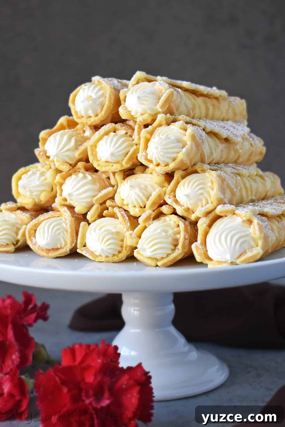 Trubochki: Italian Cream-Filled Pizzelle Cones 9 Cream Filled Pizzelles (trubochki): creamy, elegant and beautifully shaped waffle-like pastry filled with the best condensed milk filling.