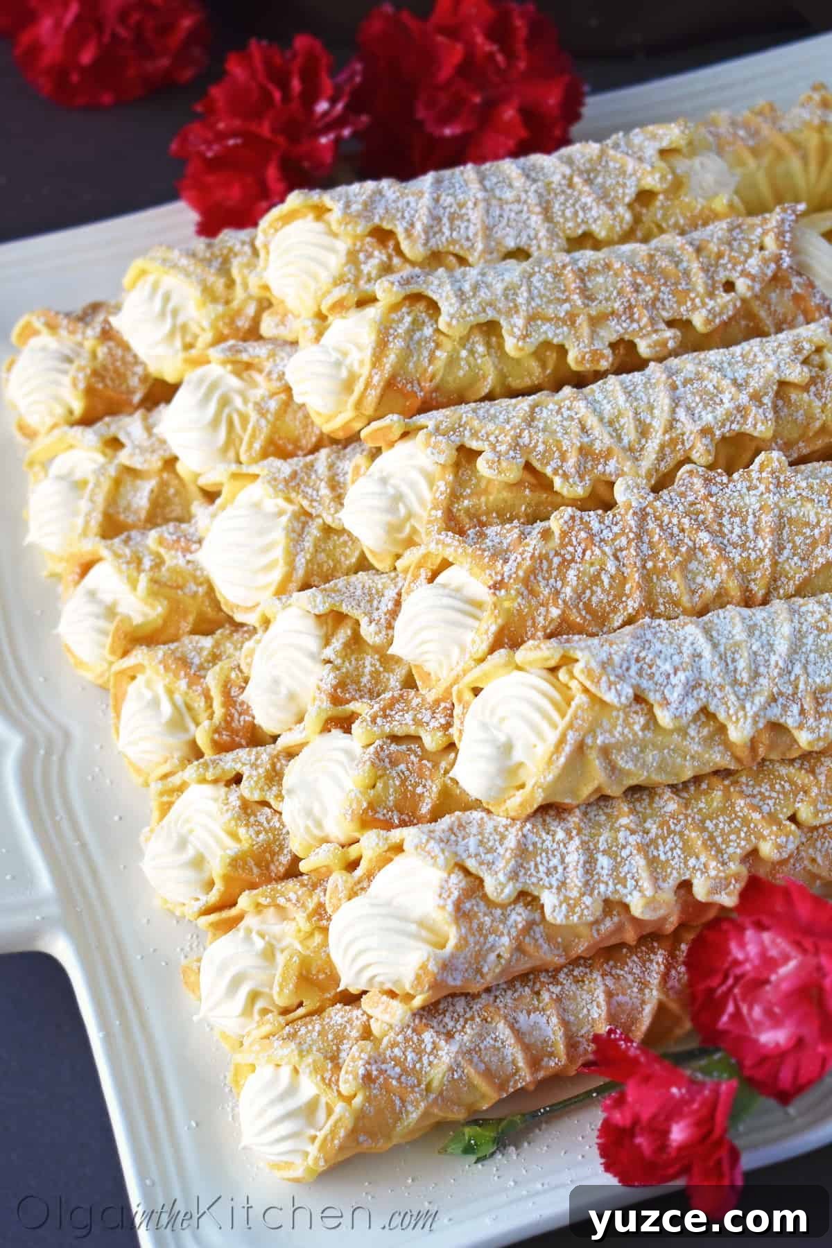 Trubochki: Italian Cream-Filled Pizzelle Cones 3 Cream Filled Pizzelles (trubochki): creamy, elegant and beautifully shaped waffle-like pastry filled with the best condensed milk filling.