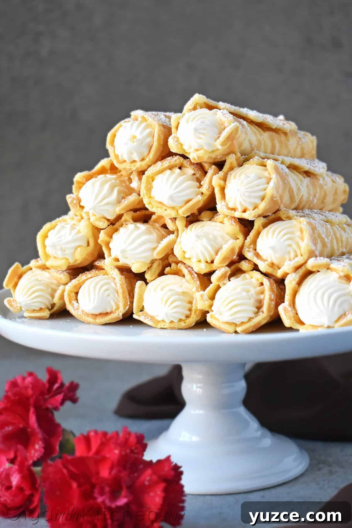 Trubochki: Italian Cream-Filled Pizzelle Cones 4 Cream Filled Pizzelles (trubochki): creamy, elegant and beautifully shaped waffle-like pastry filled with the best condensed milk filling.