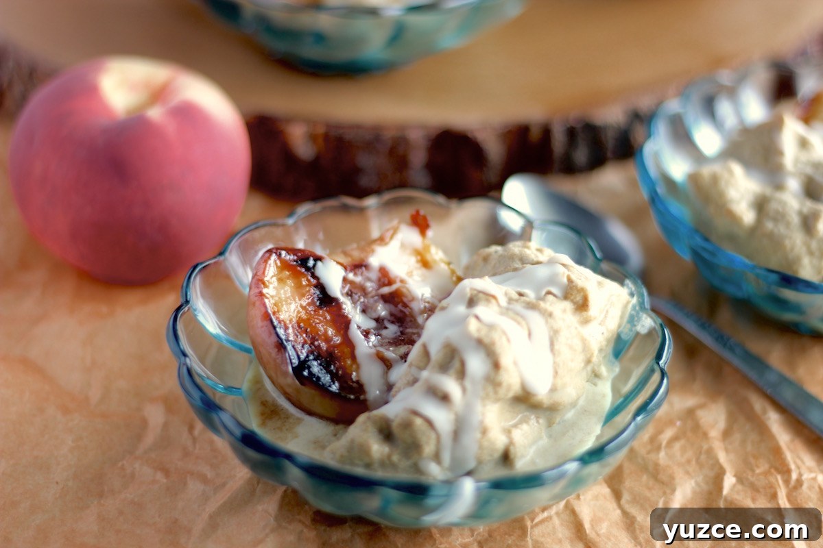 Grilled Peaches with Cinnamon Ice Cream (AIP-Friendly) 4 Grilled Peaches with Cinnamon Spice Ice Cream - an AIP-friendly dessert made simply with fresh fruit, coconut milk, raw honey, and spices!