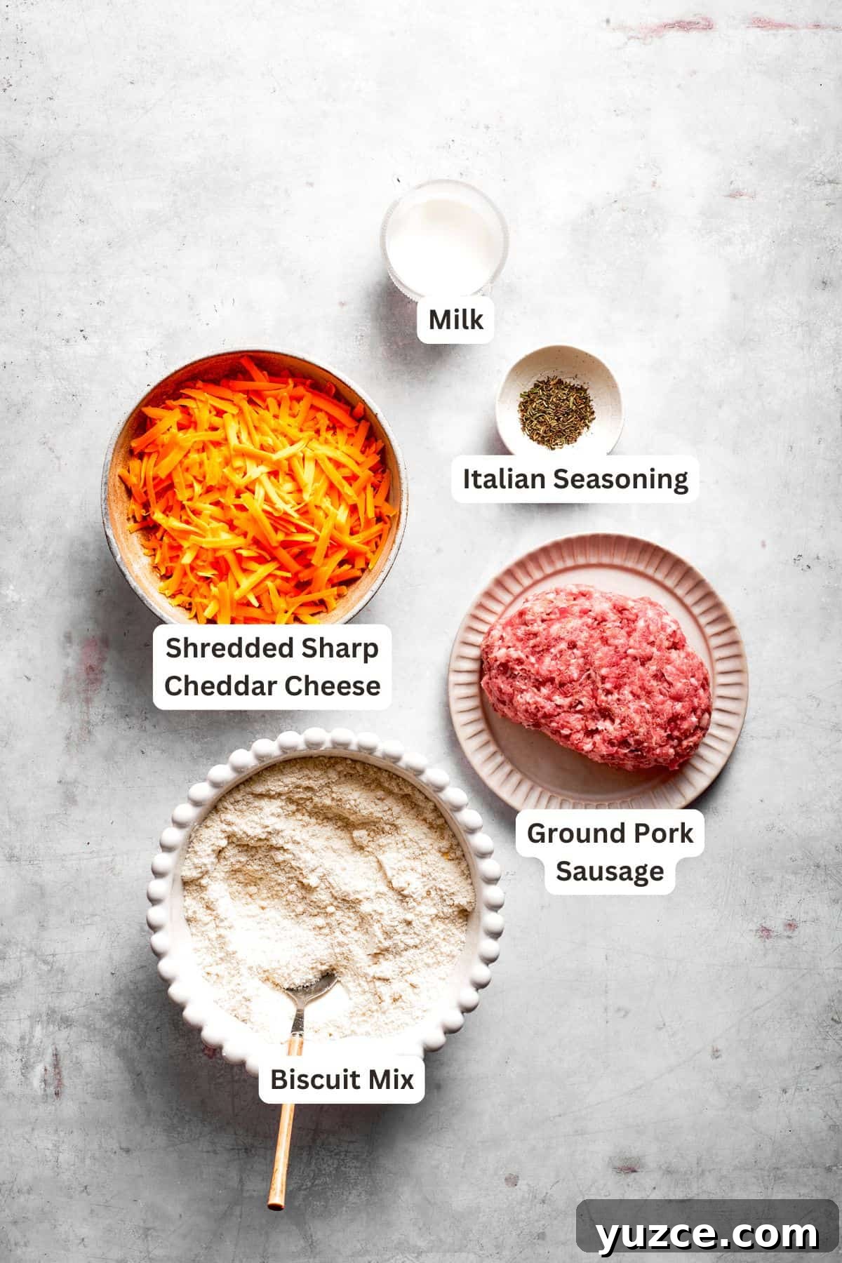 The ingredients for sausage balls are text-labeled.