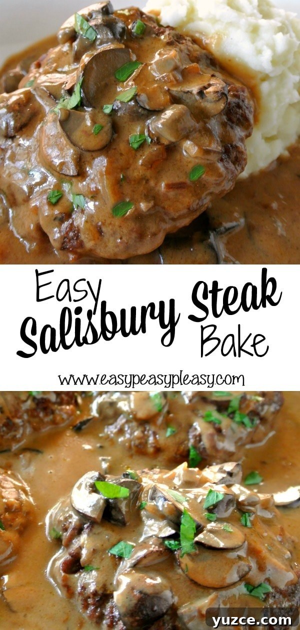 Salisbury Steak Casserole Recipe with Savory Mushroom Gravy 5 Easy Salisbury Steak Bake will let the oven do all the work for you. Prepare the recipe in casserole dish and bake until the timer dings. #salisburysteak